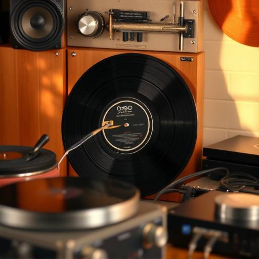A vinyl record being restored, with specialized audio equipment shown.