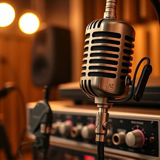 Close-up of Studio B's recording equipment, featuring a Neumann U87 microphone, API preamps, and a Universal Audio Apollo interface.