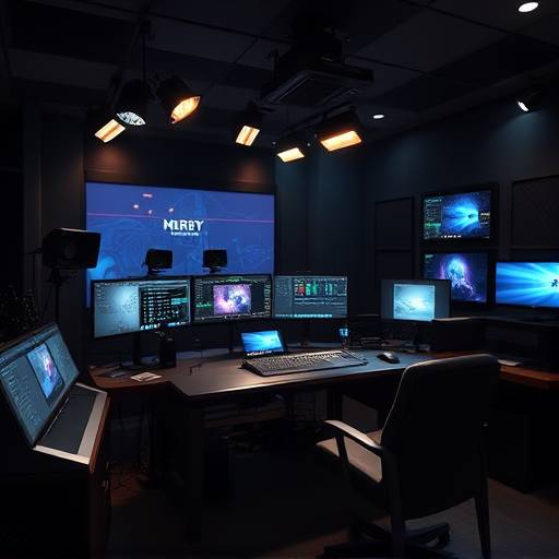 Control room of Studio C, showing the monitoring system and producer desk.